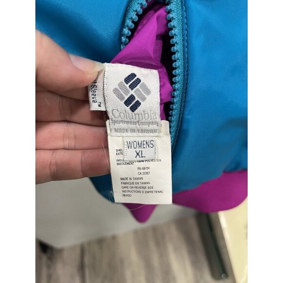 Vintage 90s Columbia Softshell Reversible Puffer Jacket Magenta Teal Women's XL - Picture 8 of 9